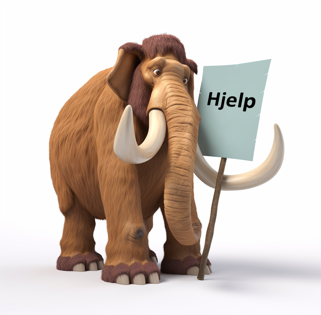illustrasjon av en mamut som holder et skilt hvor det står skrevet 